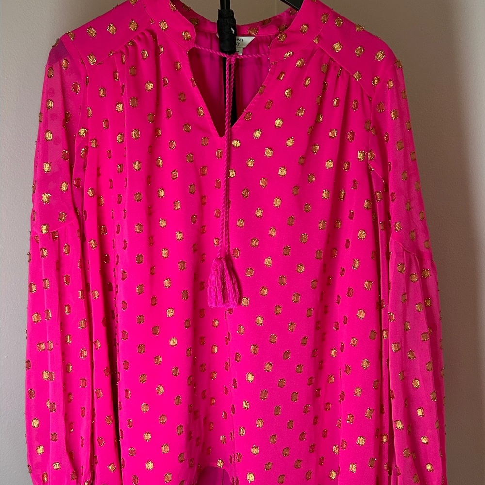 Crown & Ivy Vibrant Pink Blouse with Gold Accents